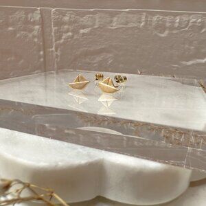 Cute Small Satin Gold Sailboat Stud Earrings | 14k Gold Plated Sterling Silver